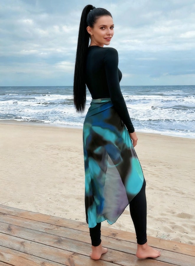 Fianser Swimsuits Set 3-Piece Swimwear With Long Chiffon Skirt Long Sleeve Burkini Beachwear Modest Fashion Conservative Sun UV Protection Diving Suit Surfing Suit Quick Dry Swimming Costume Zipper Long Pants - Image 4